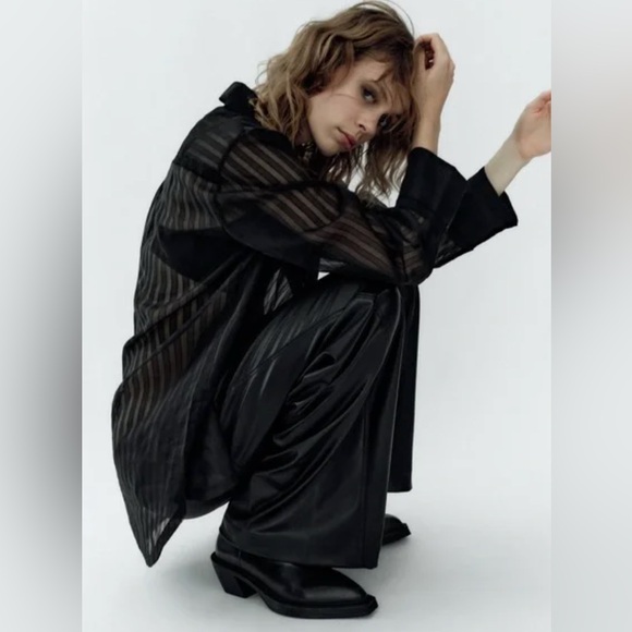 Zara OVERSIZED STRIPED ORGANZA SHIRT. Black. Size XS-S. New with Tags. - Picture 2 of 9